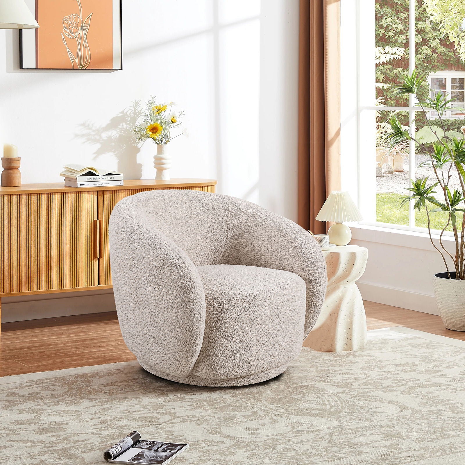360° Swivel Upholstered Barrel Accent Chair