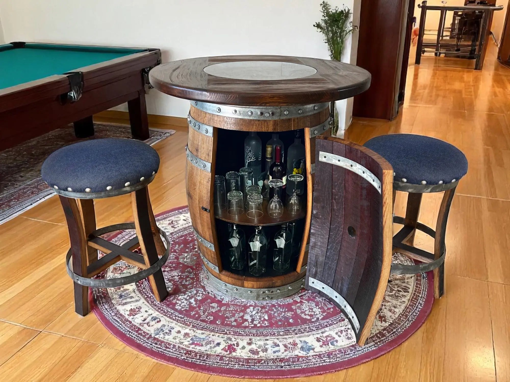 Wine Barrel Bar with Round Top & Optional Bar Stools