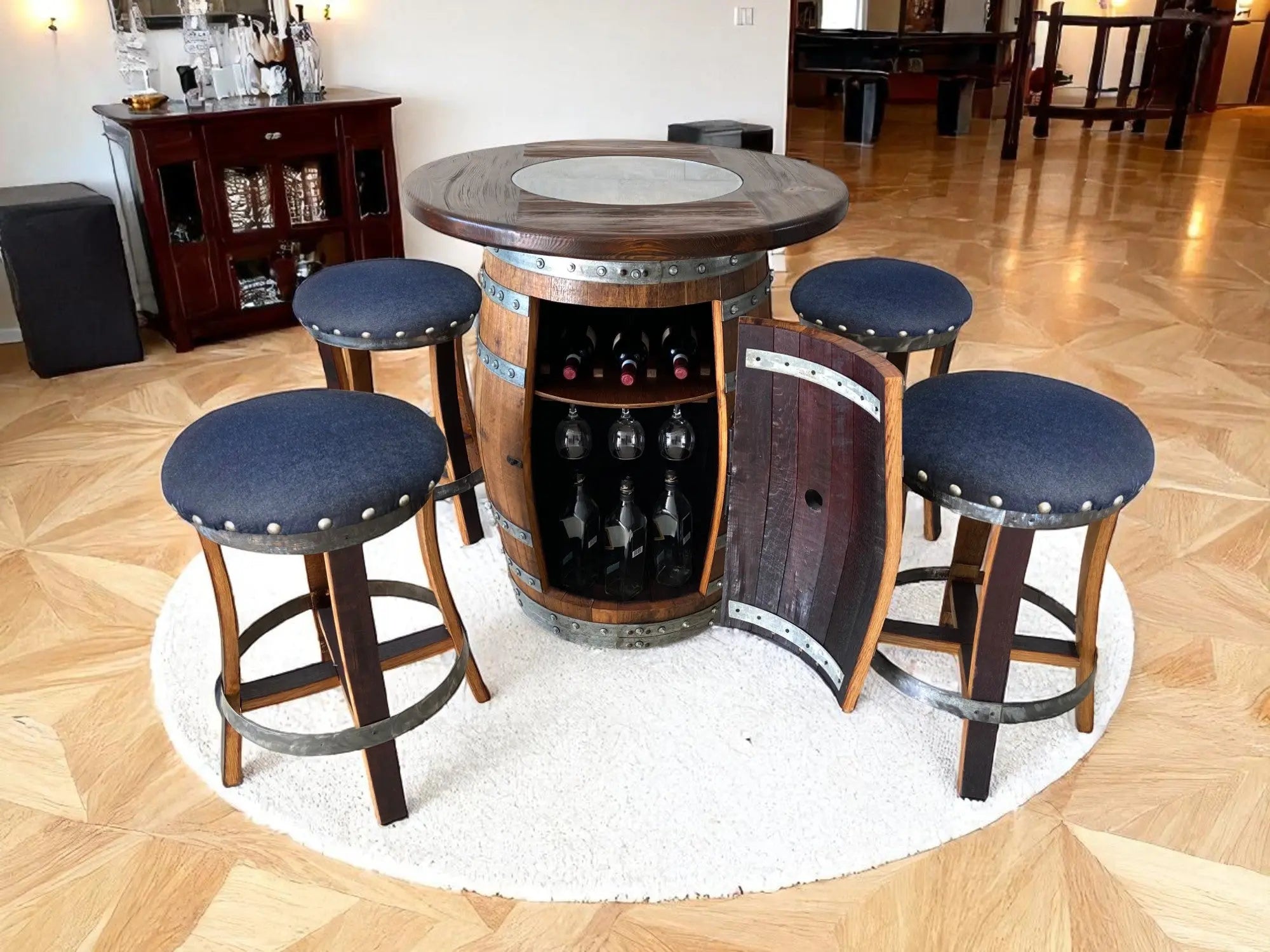 Wine Barrel Bar with Round Top & Optional Bar Stools