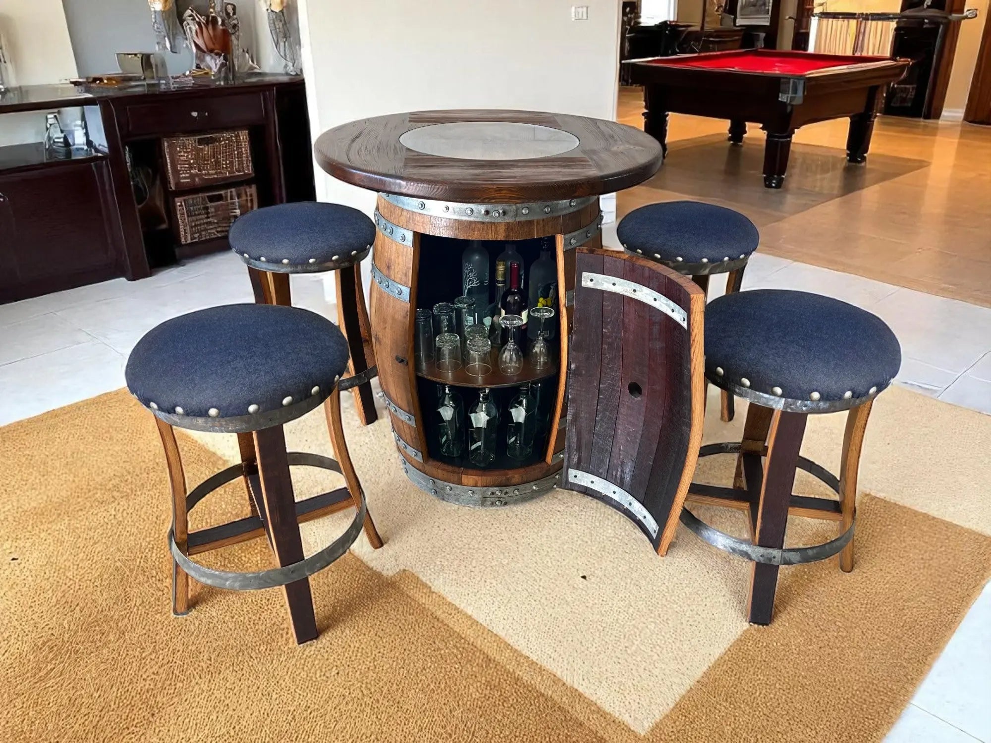 Wine Barrel Bar with Round Top & Optional Bar Stools