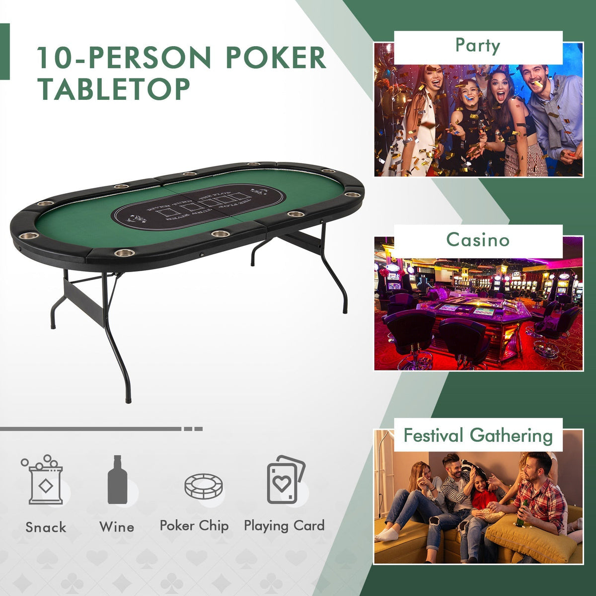 75-Inch Folding Poker Table with Cup Holders, Lights & USB Ports