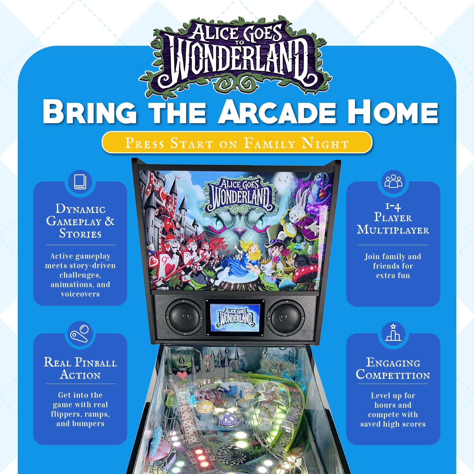 Alice Goes to Wonderland Pinball Machine with LED Lighting
