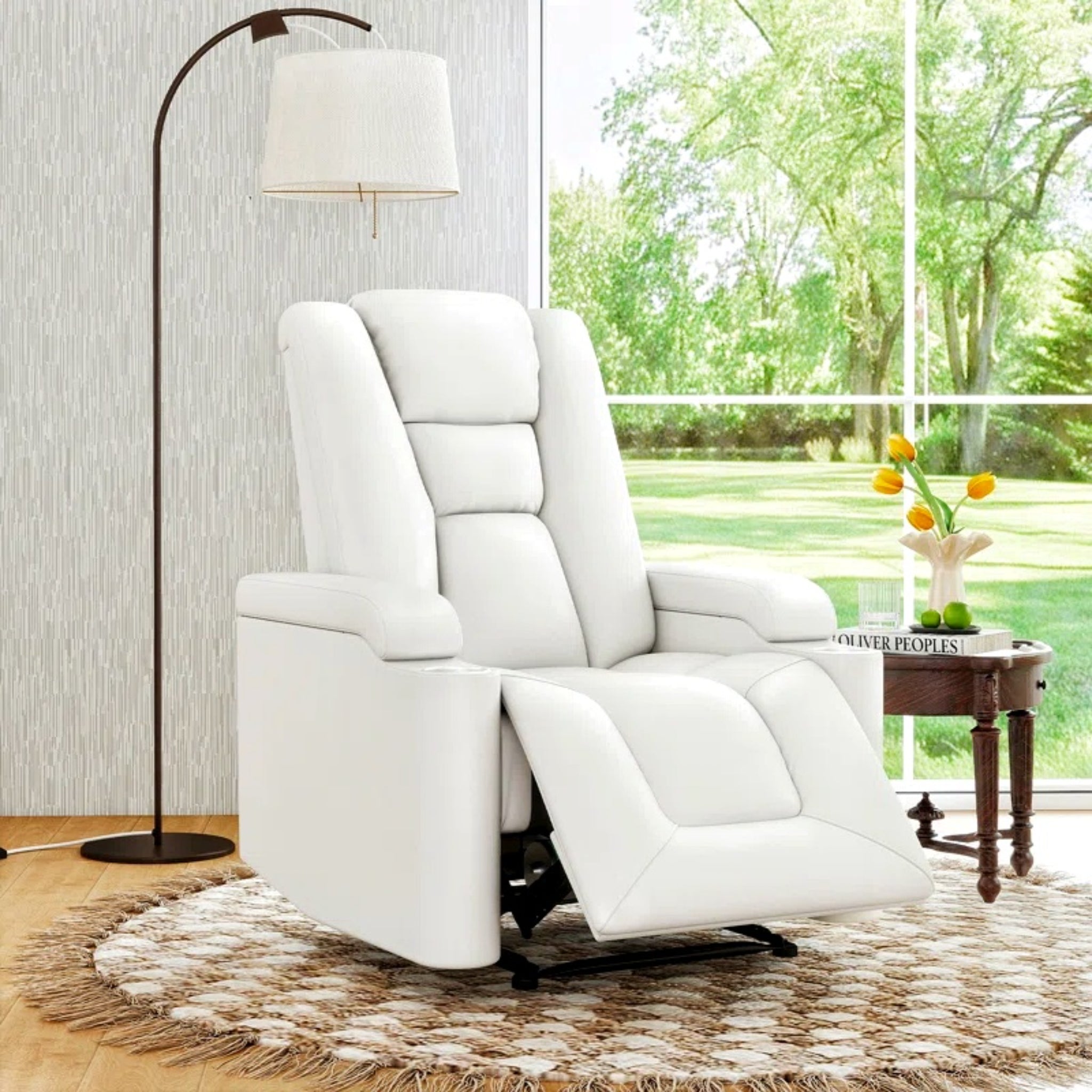 Power Reclining Home Theater Chair with USB Charging, Dual Cup Holders & Arm Storage – Red Faux Leather