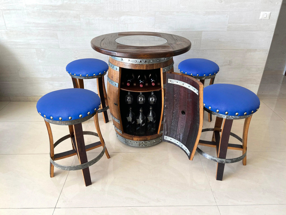 Wine Barrel Bar with Round Top & Optional Bar Stools