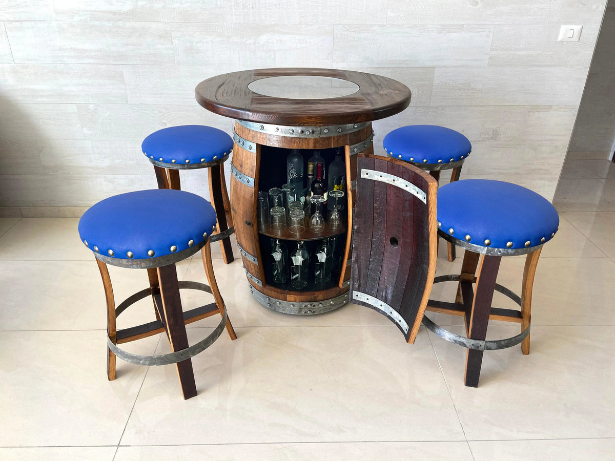 Wine Barrel Bar with Round Top & Optional Bar Stools
