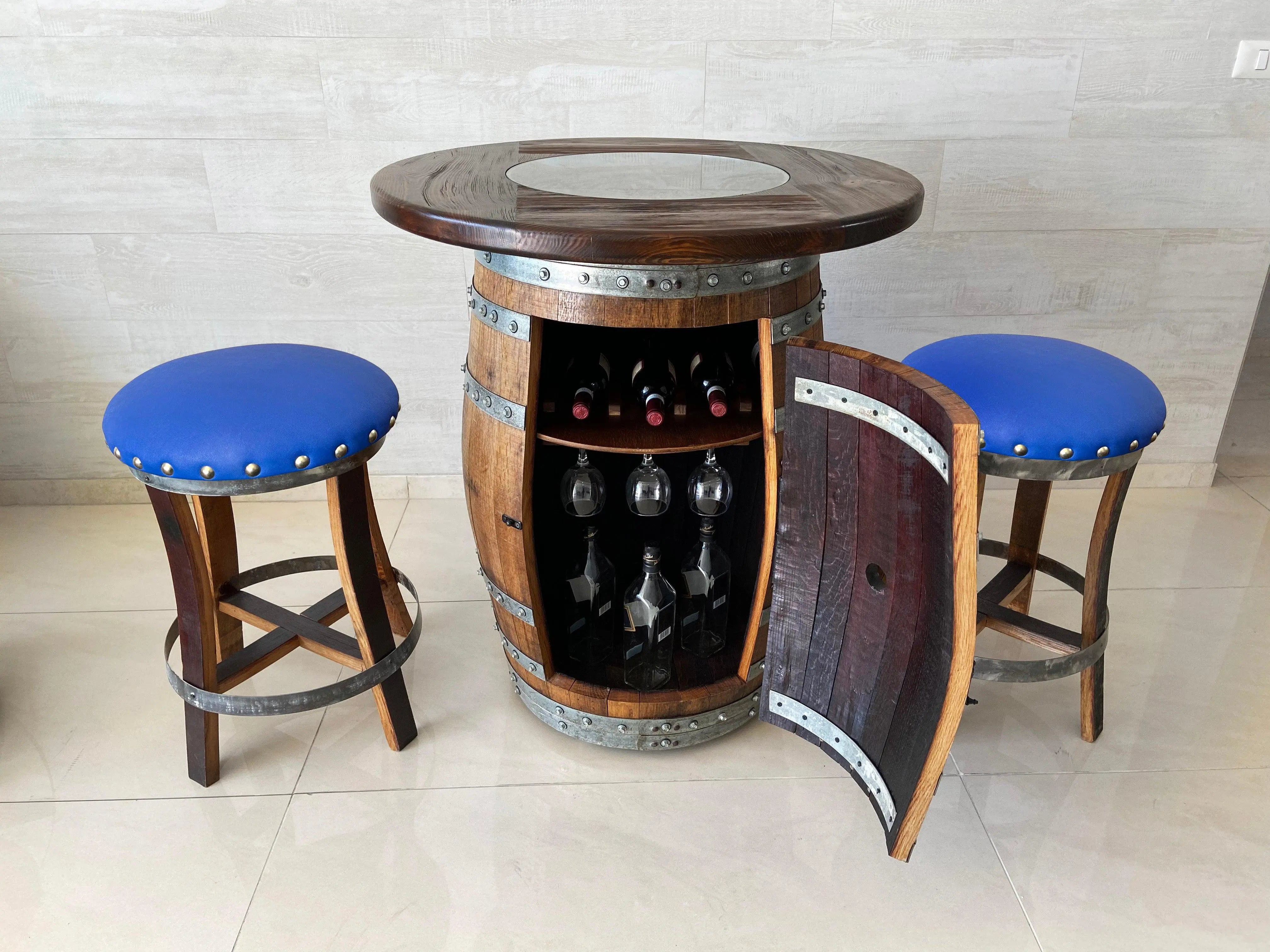 Wine Barrel Bar with Round Top & Optional Bar Stools