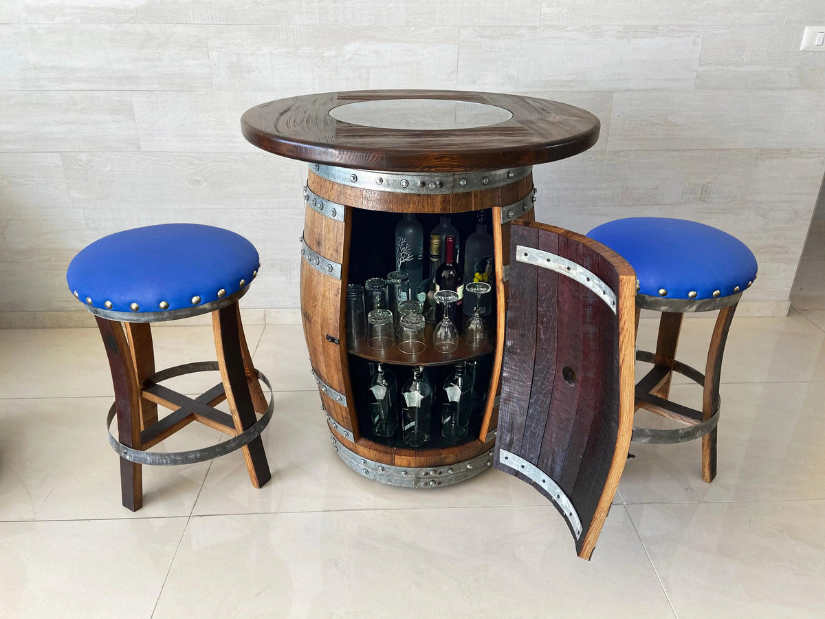 Wine Barrel Bar with Round Top & Optional Bar Stools