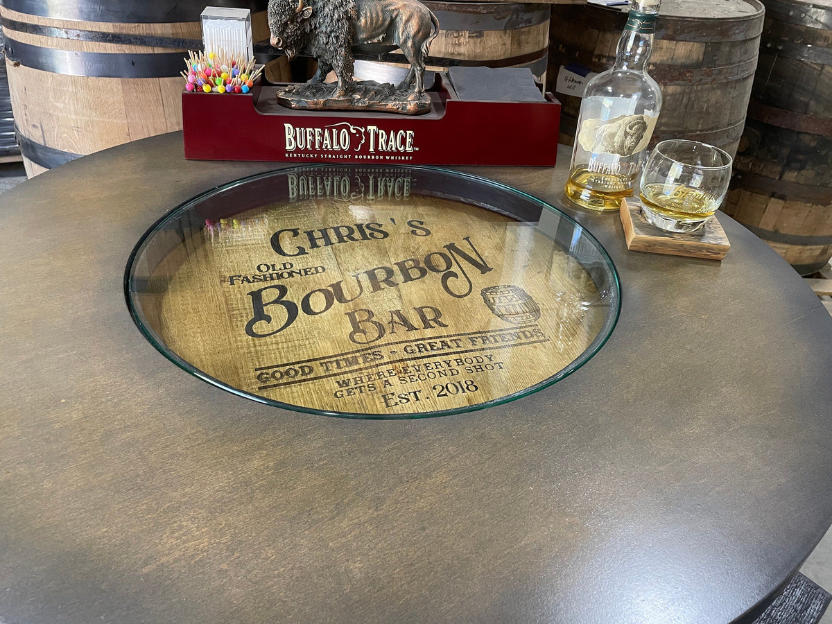 Custom Bourbon Whiskey Barrel Bar Table with Storage