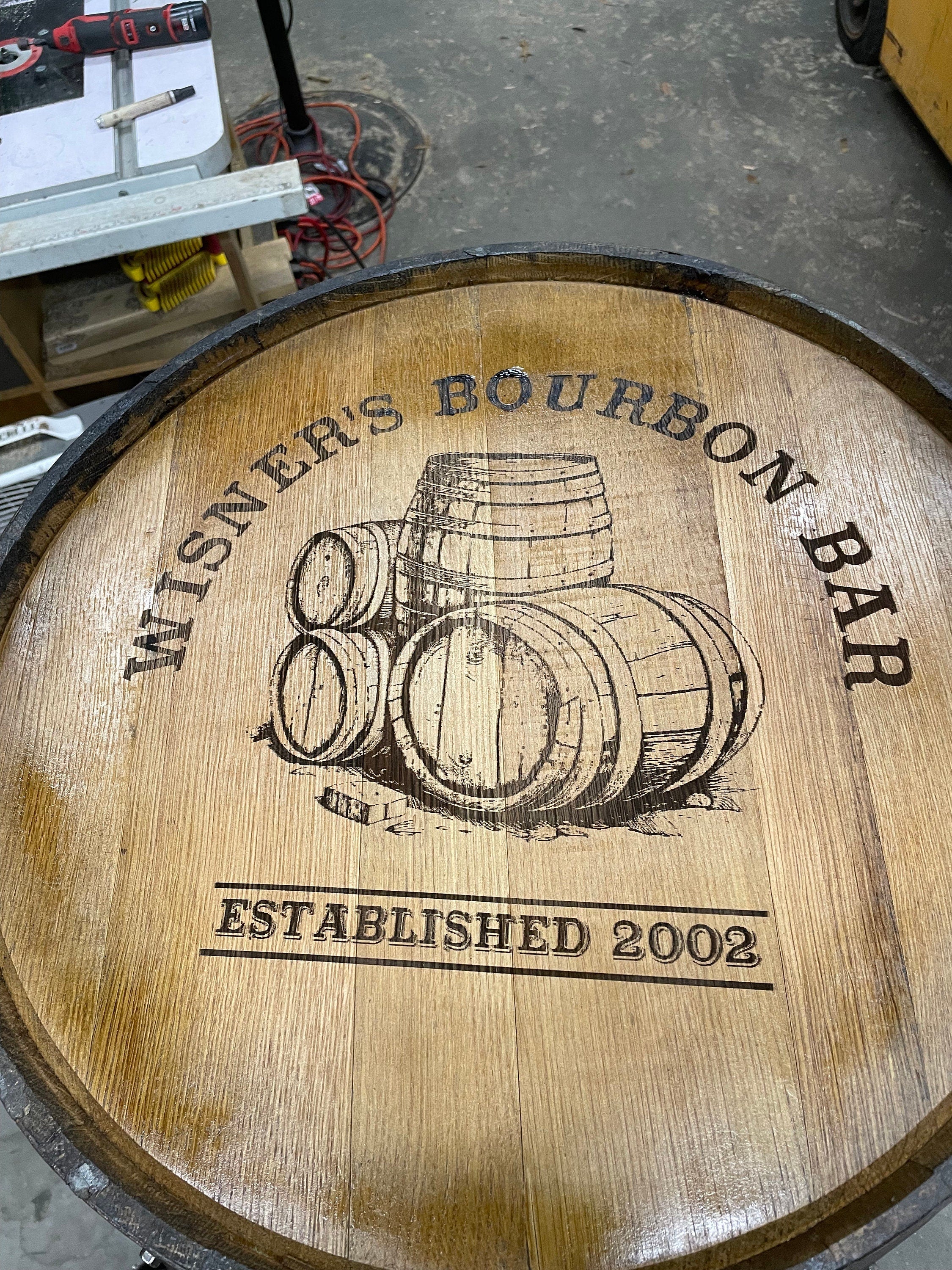 Custom Bourbon Whiskey Barrel Bar Table with Storage