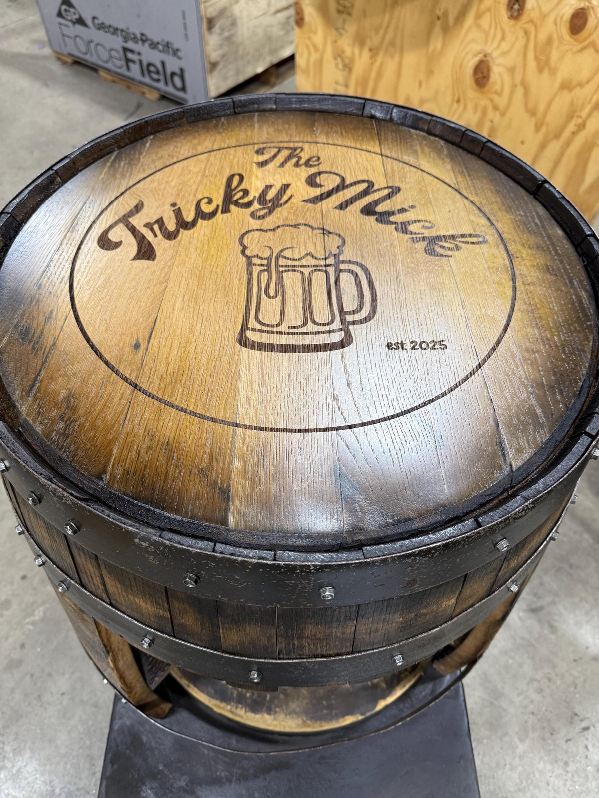 Custom Bourbon Whiskey Barrel Bar Table with Storage