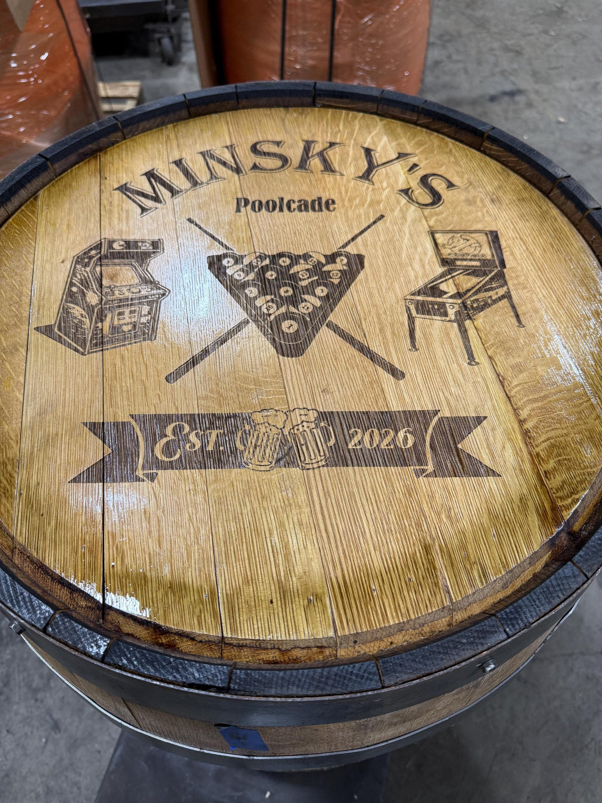 Custom Bourbon Whiskey Barrel Bar Table with Storage