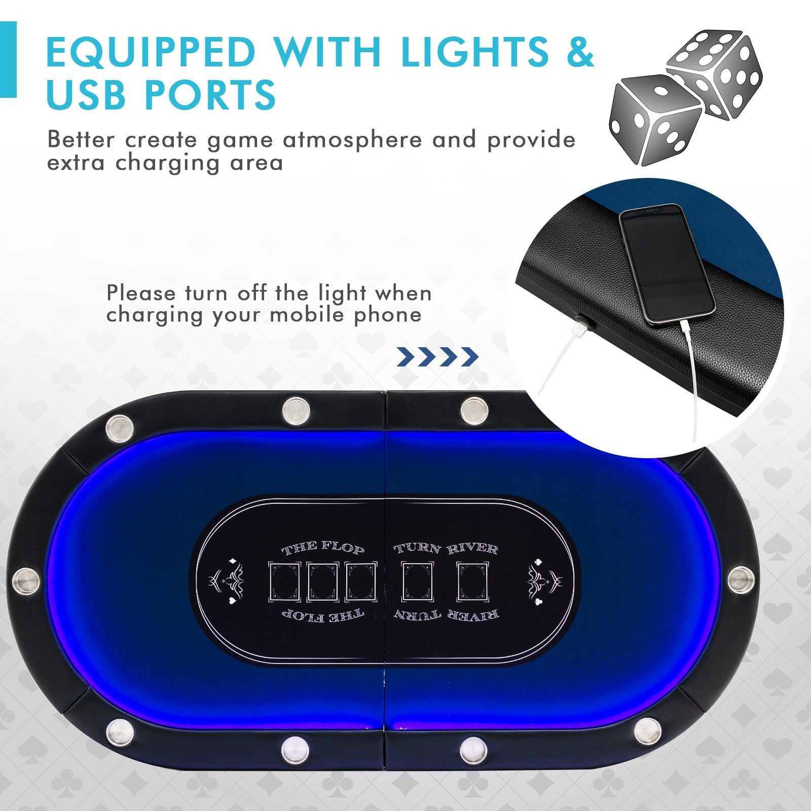 75-Inch Folding Poker Table with Cup Holders, Lights & USB Ports