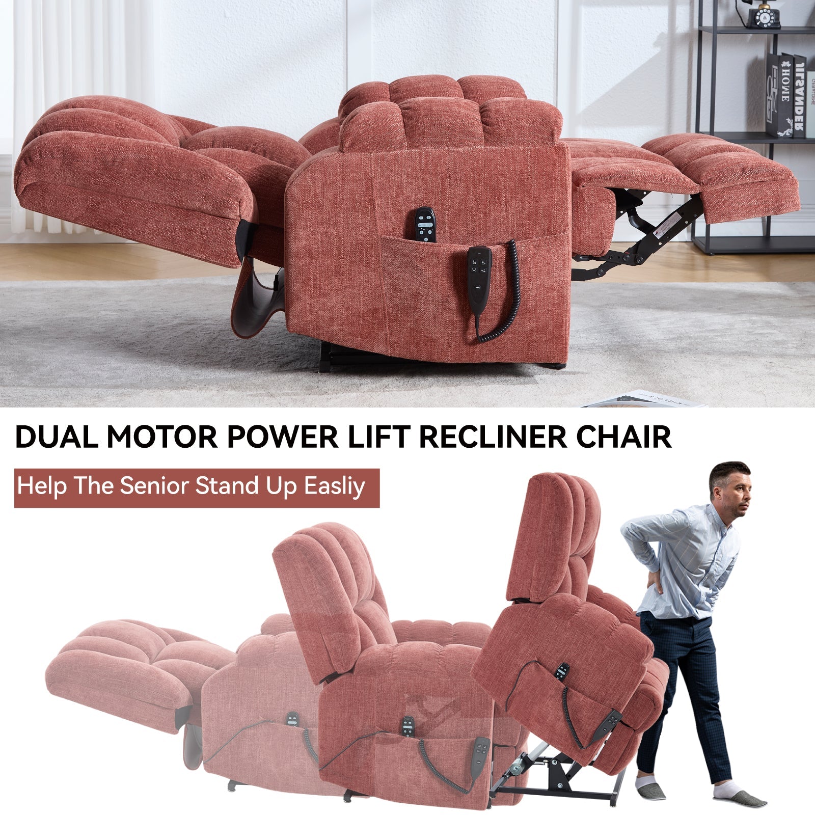 Dual Motor Power Lift Recliner with Heat & Massage