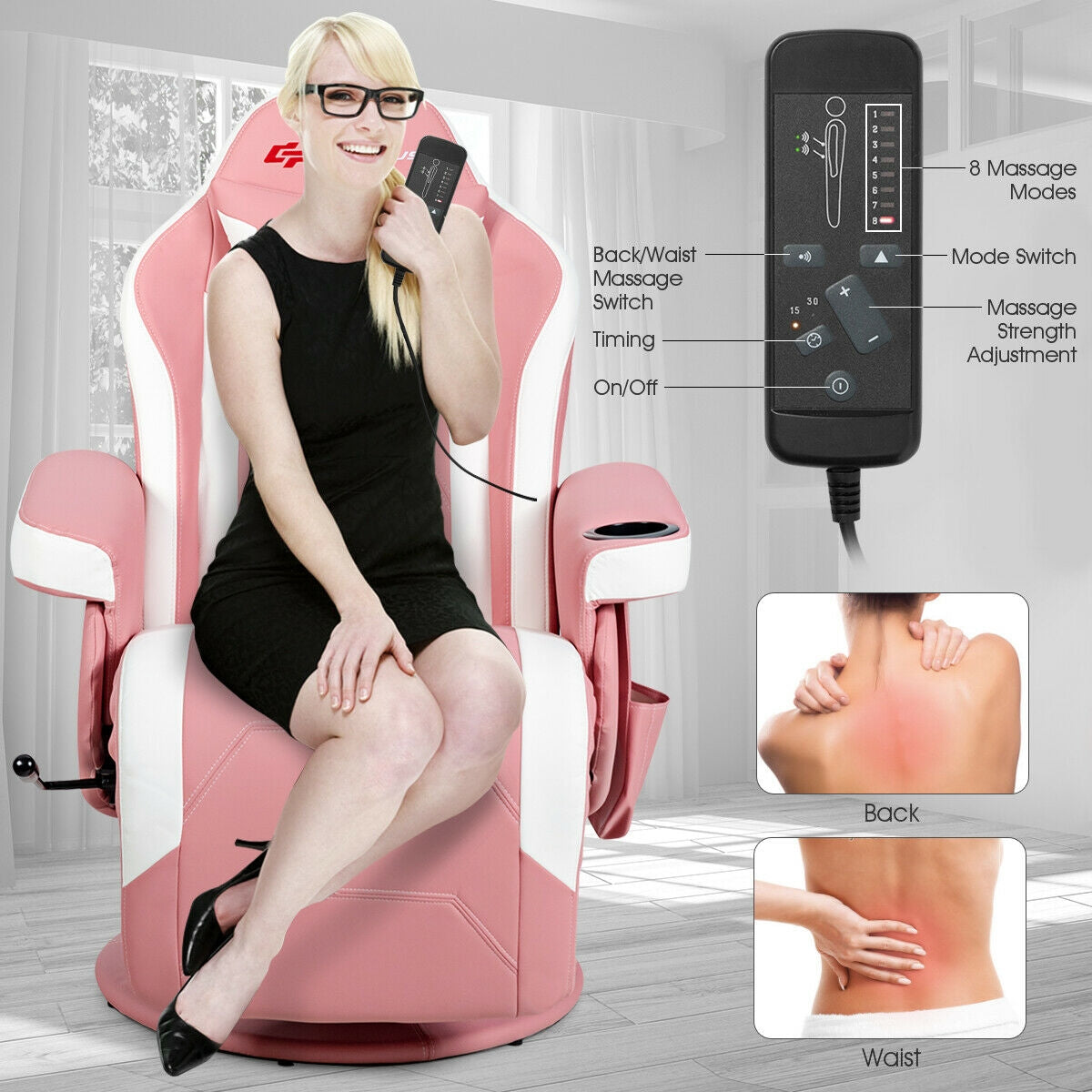 High Back Massage Gaming Chair with Footrest
