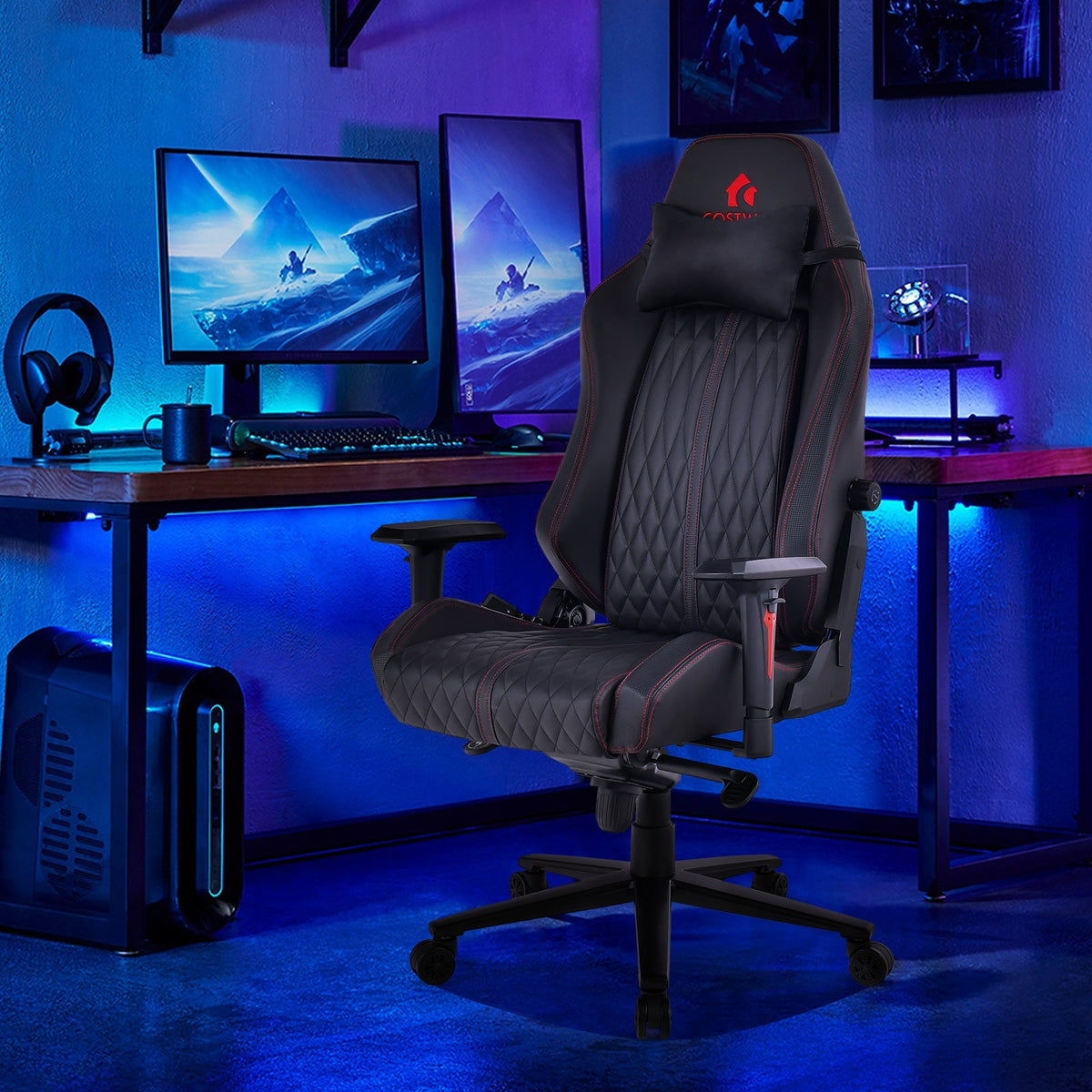 Adjustable Gaming Chair with Gas Lift 4D Armrest and Lumbar Support-Black
