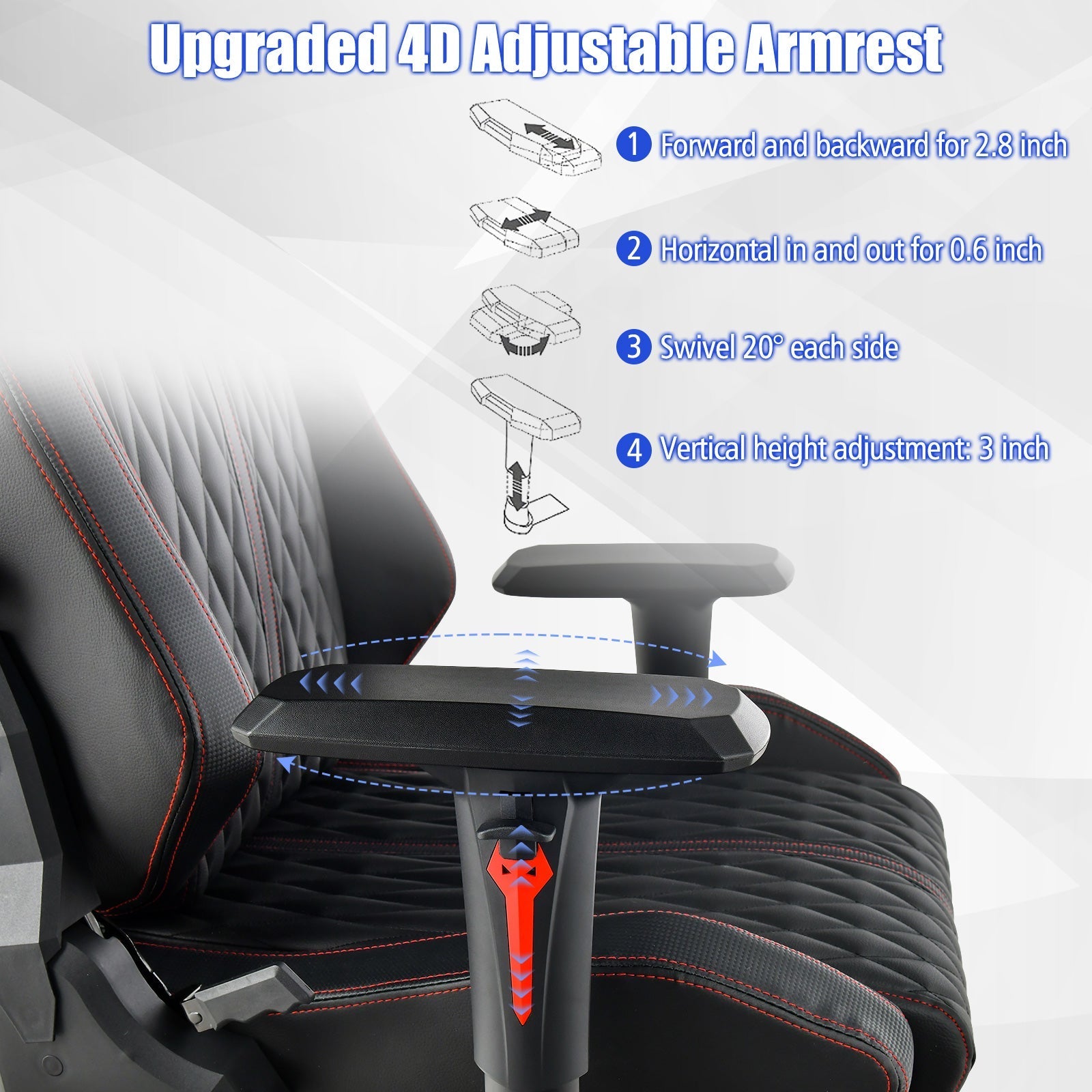 Adjustable Gaming Chair with Gas Lift 4D Armrest and Lumbar Support-Black