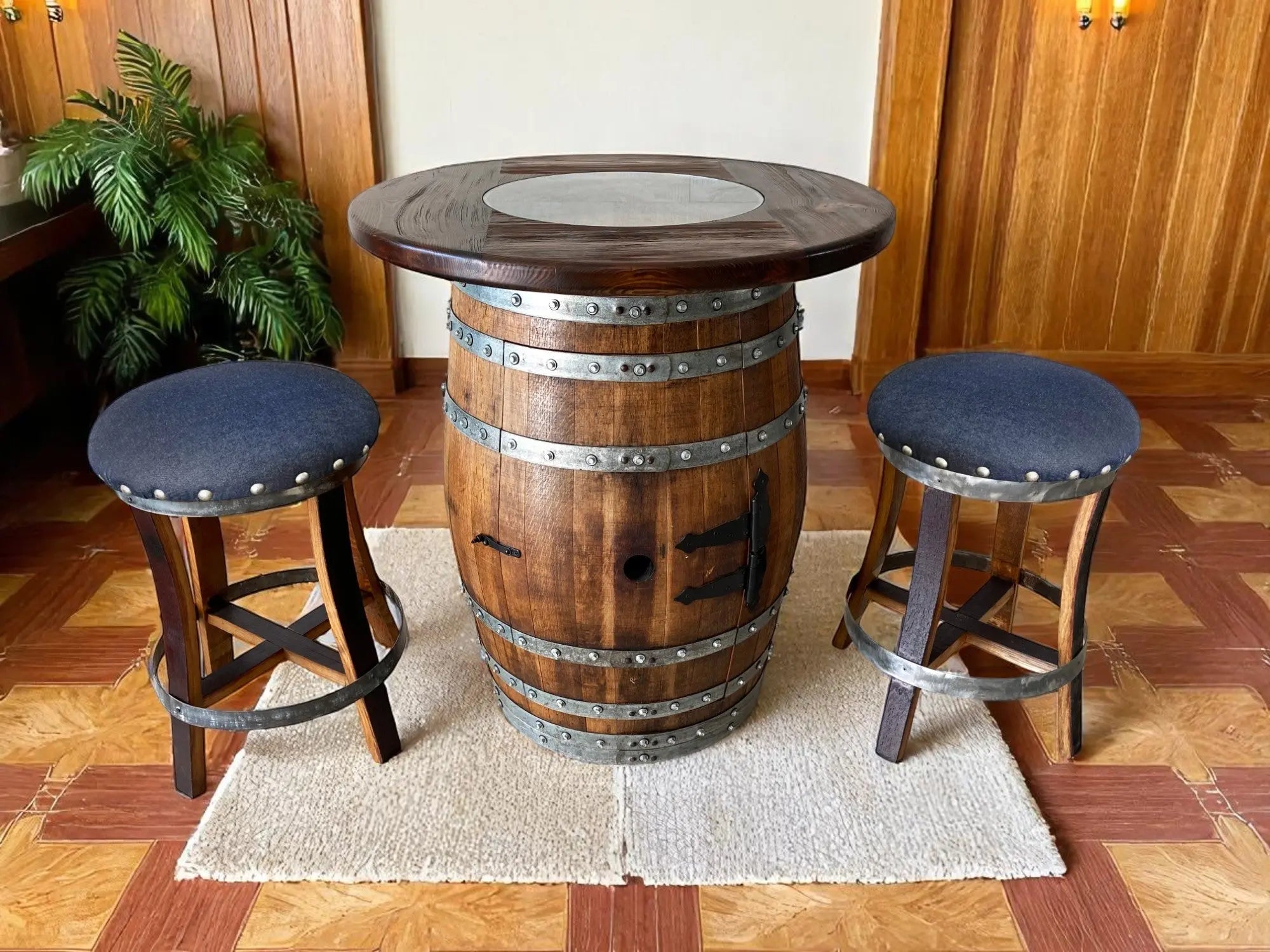 Wine Barrel Bar with Round Top & Optional Bar Stools