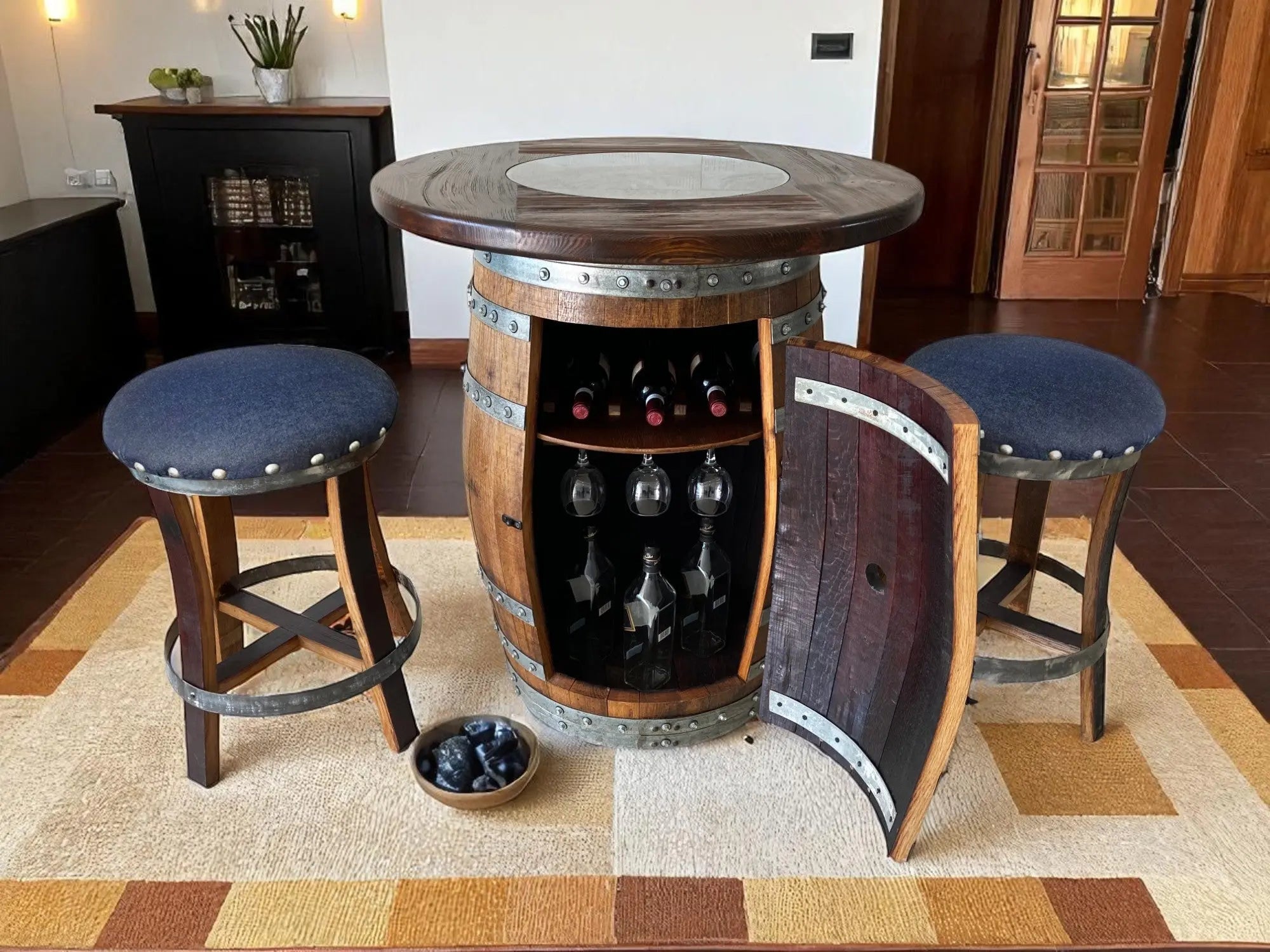 Wine Barrel Bar with Round Top & Optional Bar Stools