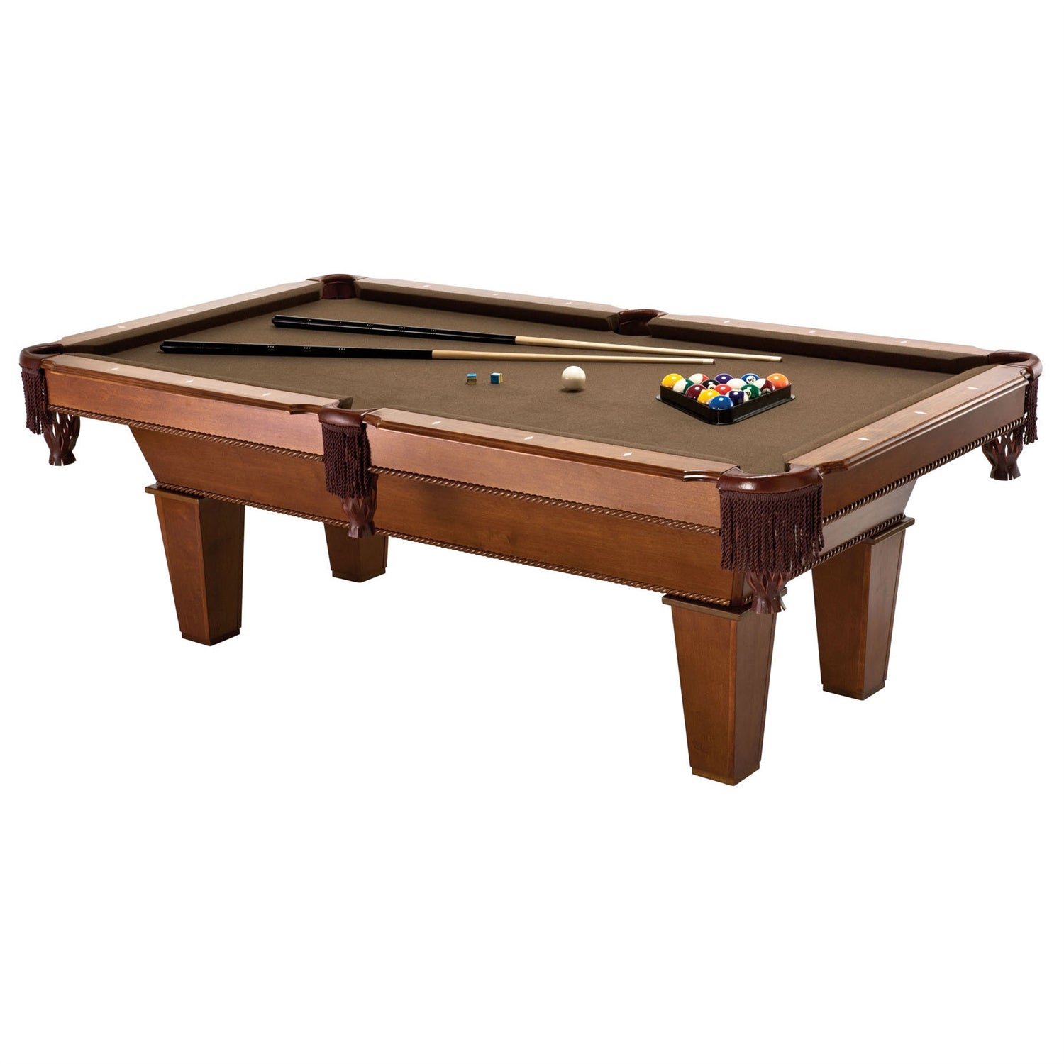 7-Foot Brown Wool Cloth Pool Table with Cues & Billiard Balls
