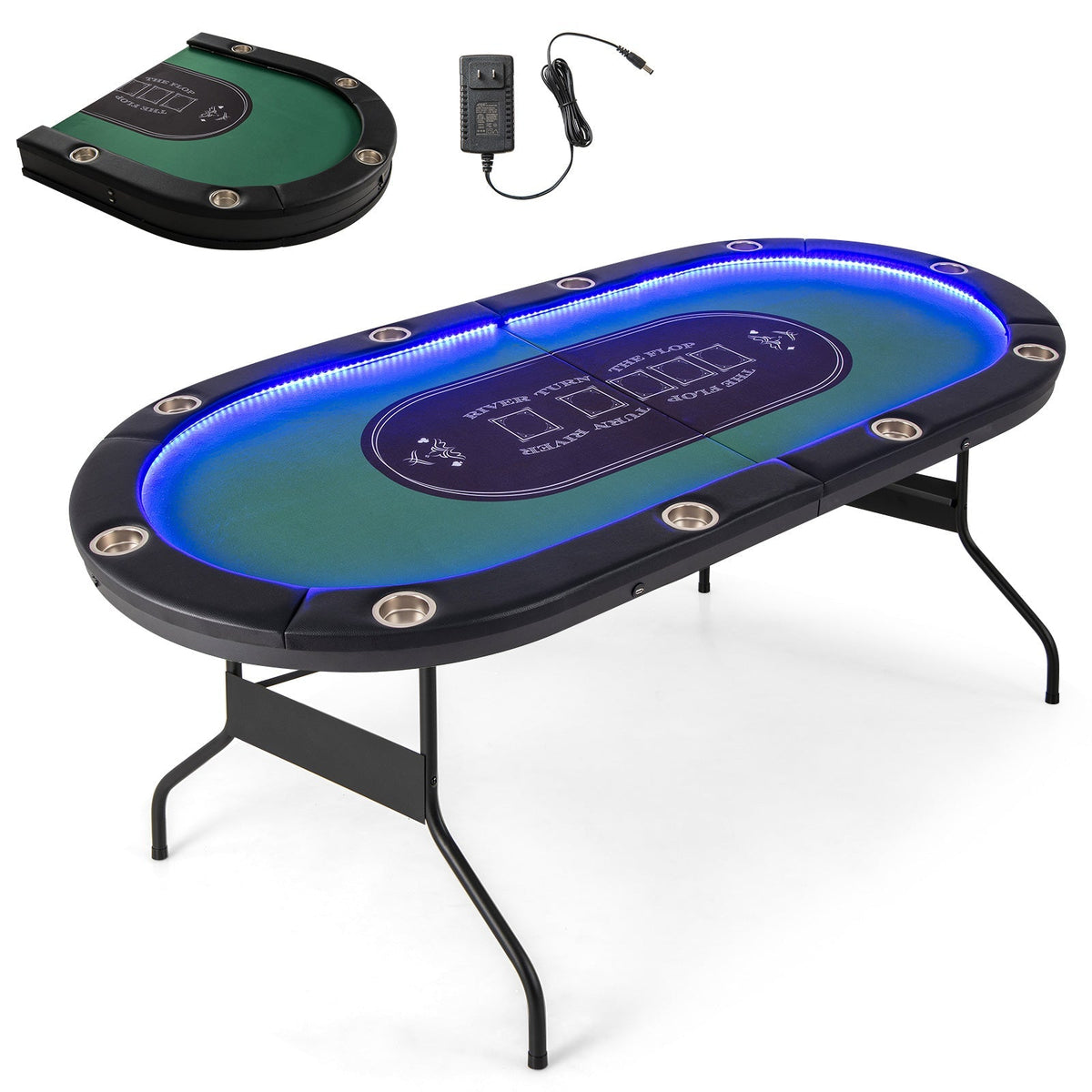 75-Inch Folding Poker Table with Cup Holders, Lights & USB Ports