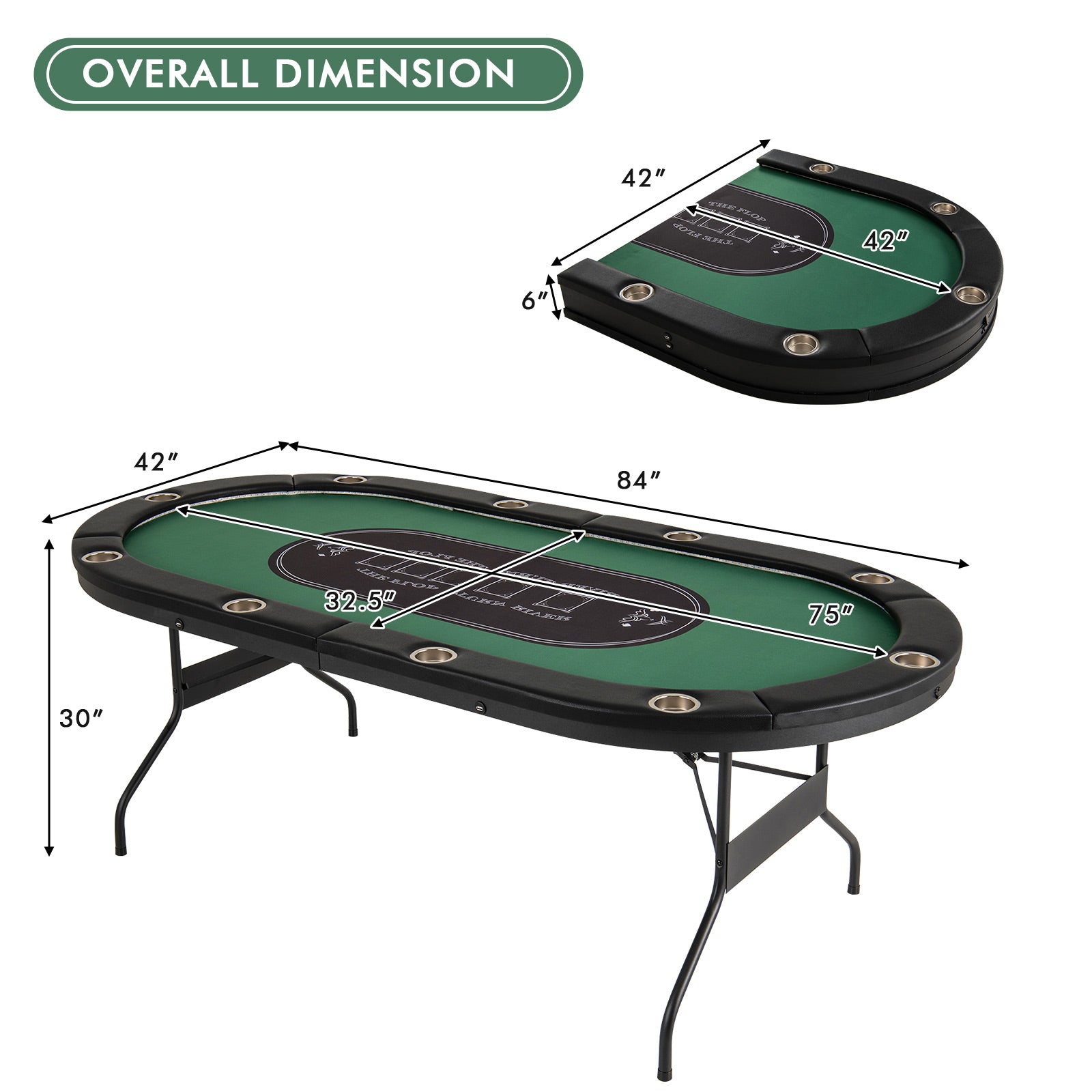 75-Inch Folding Poker Table with Cup Holders, Lights & USB Ports