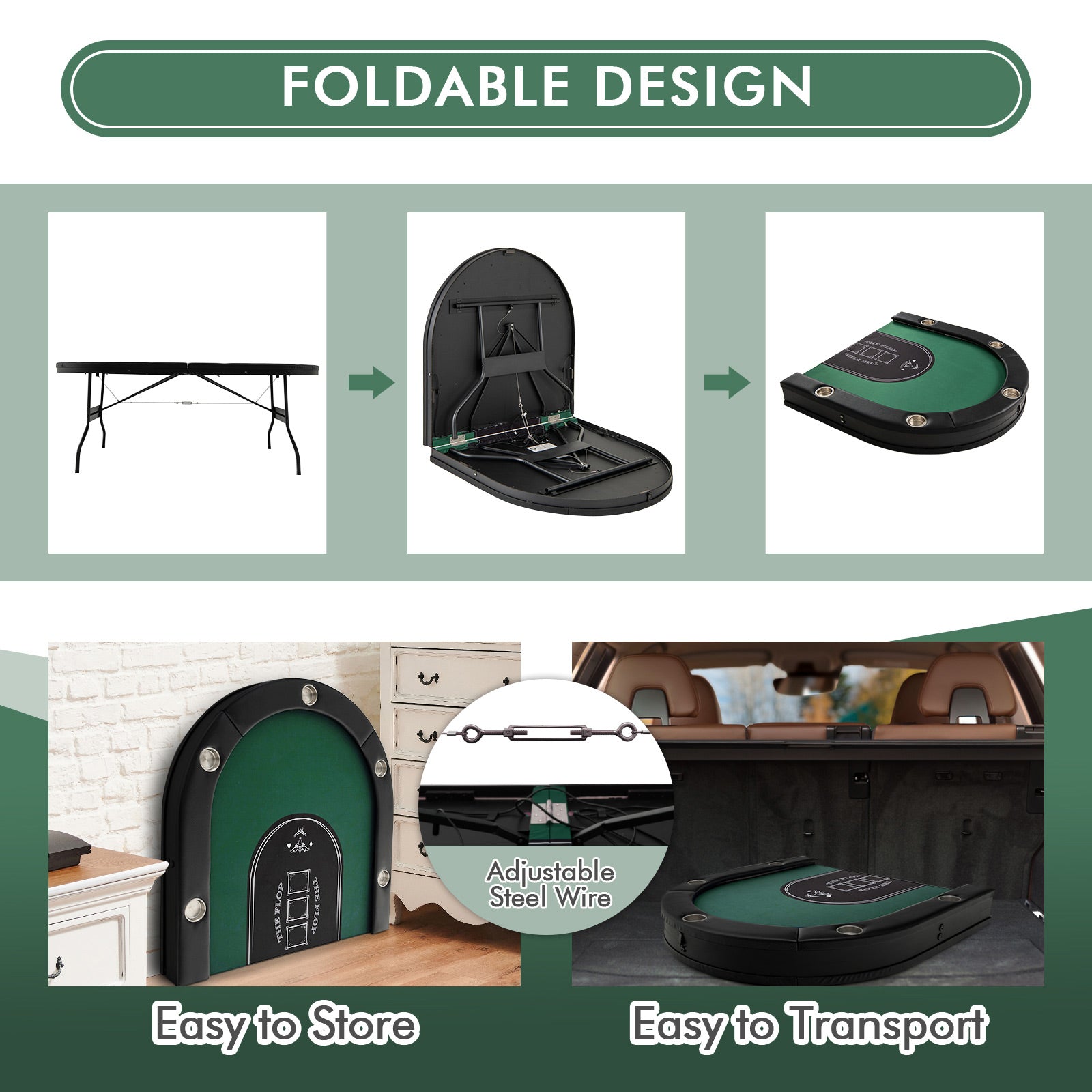 75-Inch Folding Poker Table with Cup Holders, Lights & USB Ports
