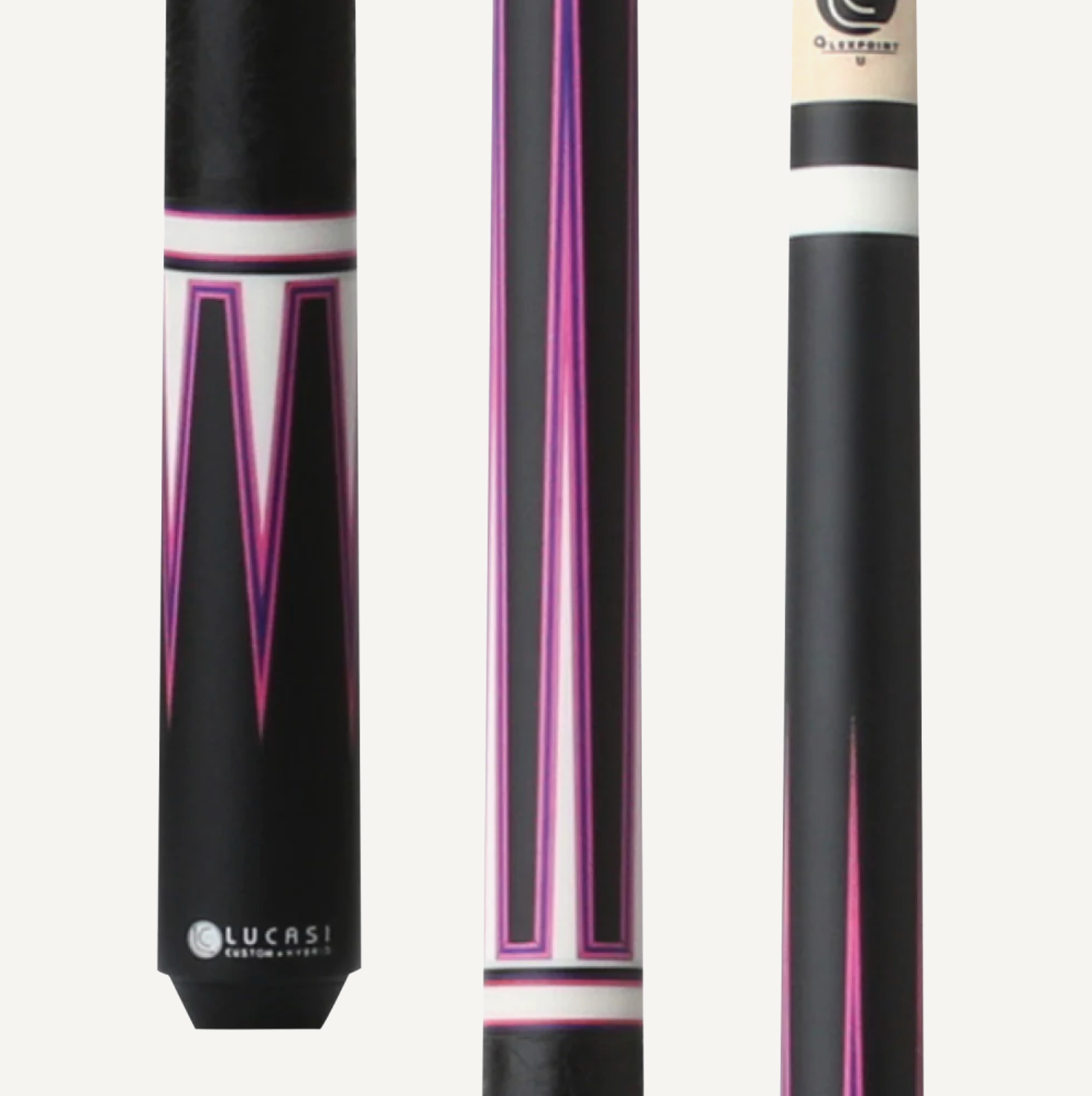 Matte Black Pool Cue with Magenta & Purple Veneer Points
