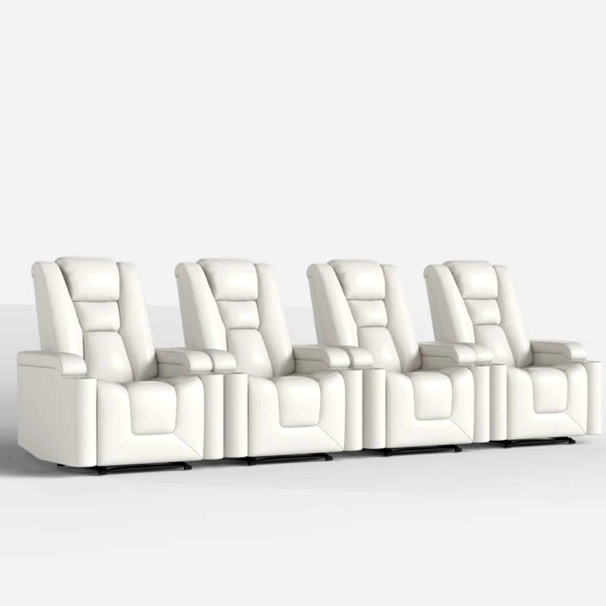 35.3" Wide Modern Faux Leather Power Home Theater Individual Seat with USB & Dual Cup Holders&Arm Storage