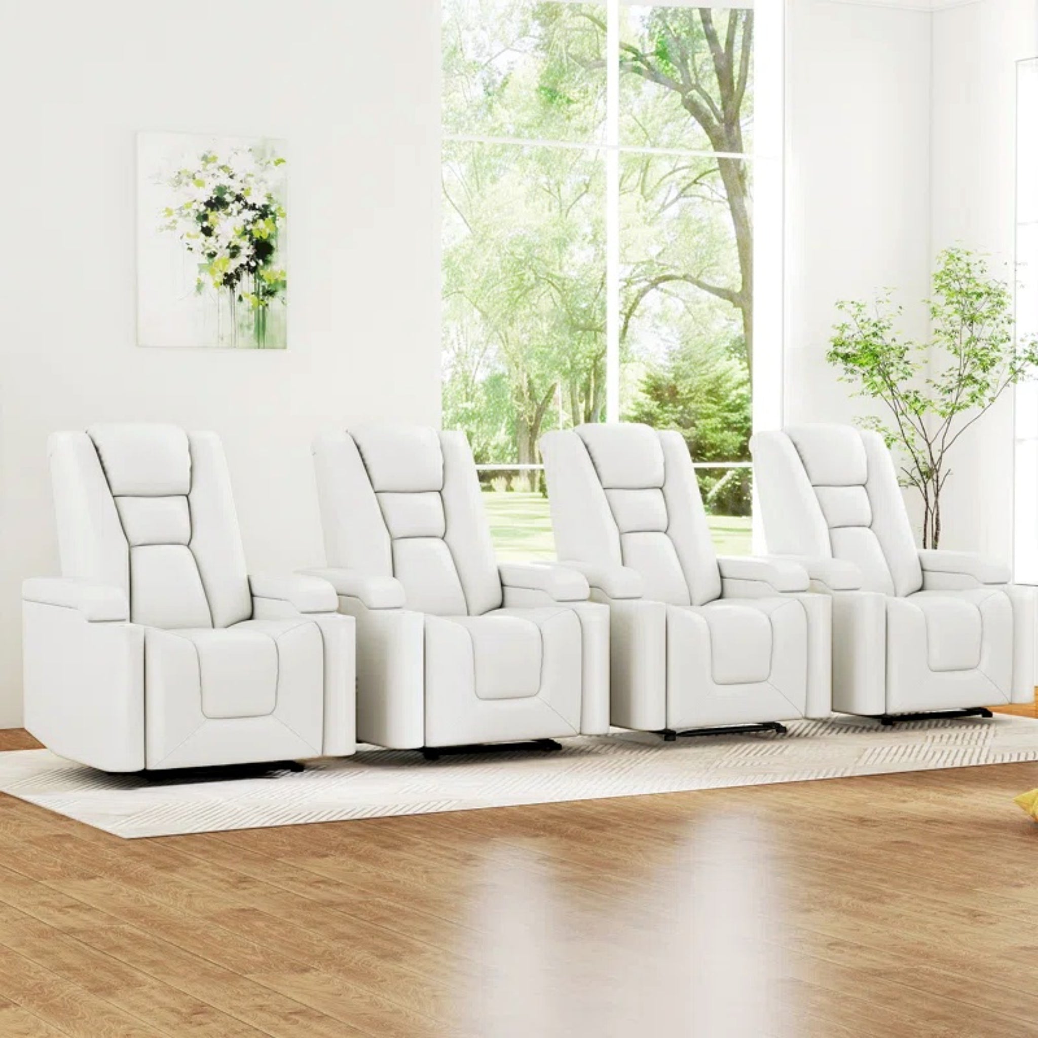 35.3" Wide Modern Faux Leather Power Home Theater Individual Seat with USB & Dual Cup Holders&Arm Storage