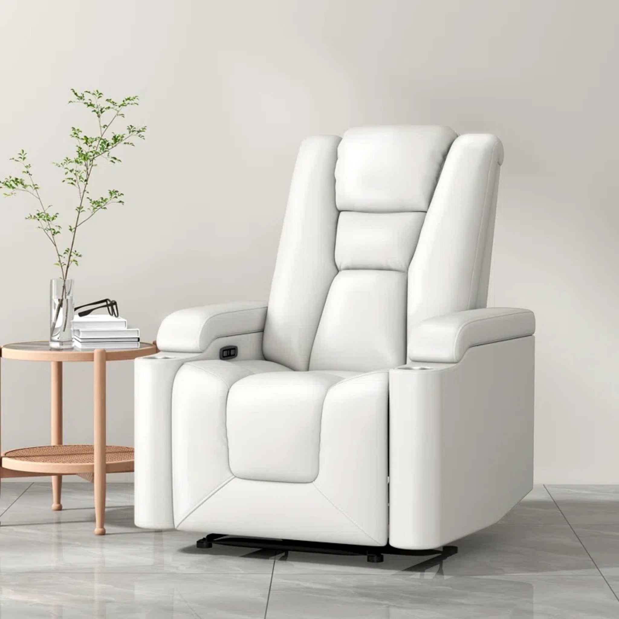 Power Reclining Home Theater Chair with USB Charging, Dual Cup Holders & Arm Storage – Red Faux Leather
