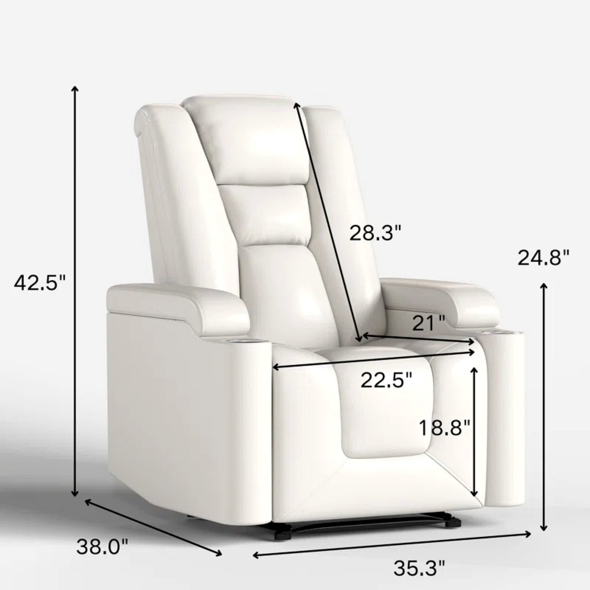 Power Reclining Home Theater Chair with USB Charging, Dual Cup Holders & Arm Storage – Red Faux Leather