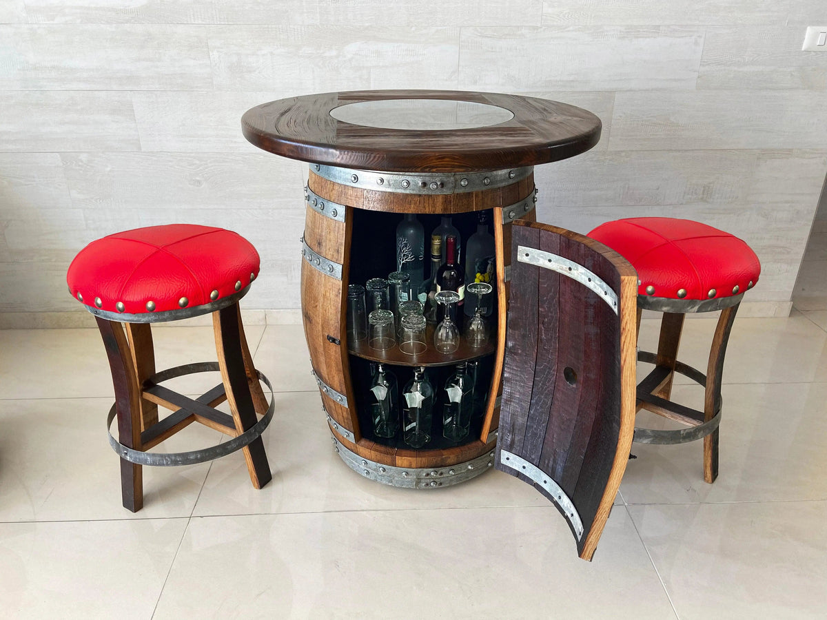 Wine Barrel Bar with Round Top & Optional Bar Stools