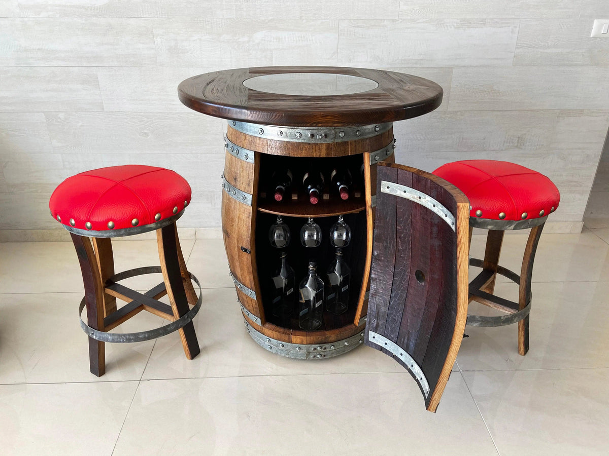Wine Barrel Bar with Round Top & Optional Bar Stools