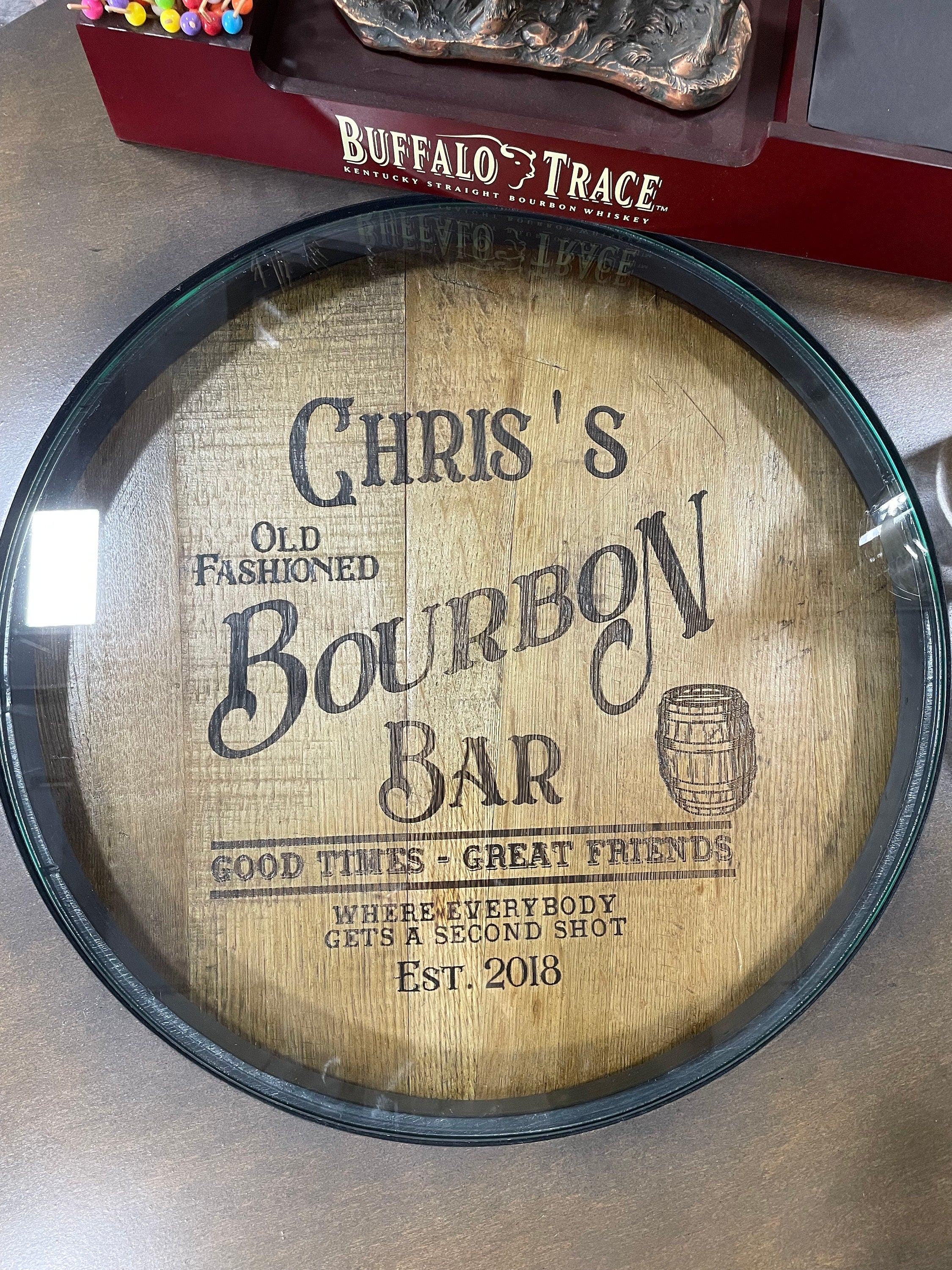 Custom Bourbon Whiskey Barrel Bar Table with Storage