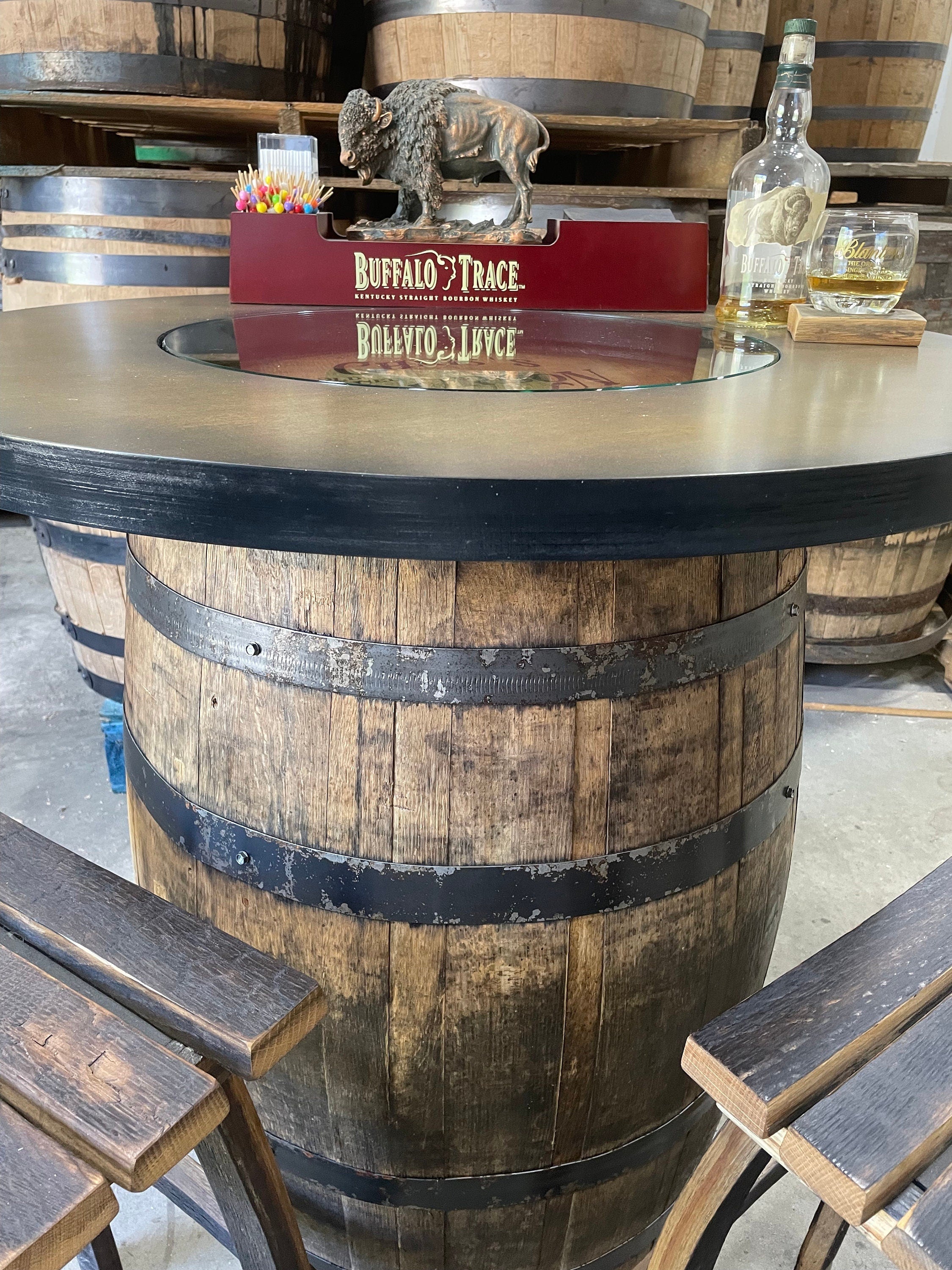 Custom Bourbon Whiskey Barrel Bar Table with Storage