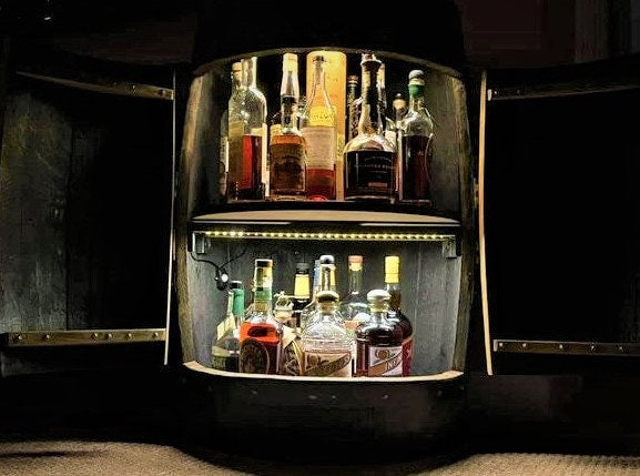 Custom Bourbon Whiskey Barrel Bar Table with Storage