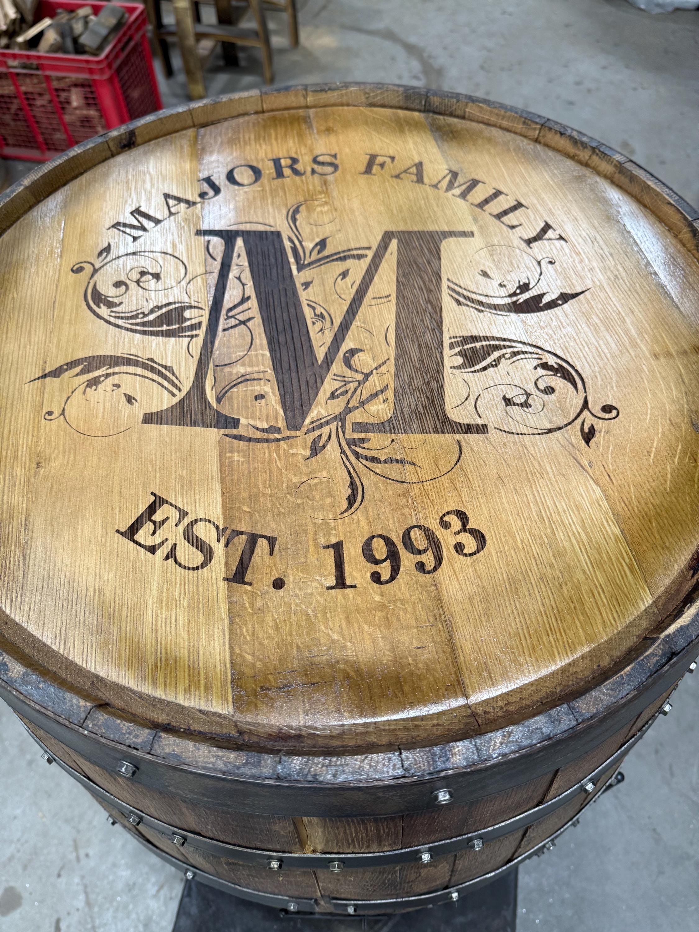 Custom Bourbon Whiskey Barrel Bar Table with Storage
