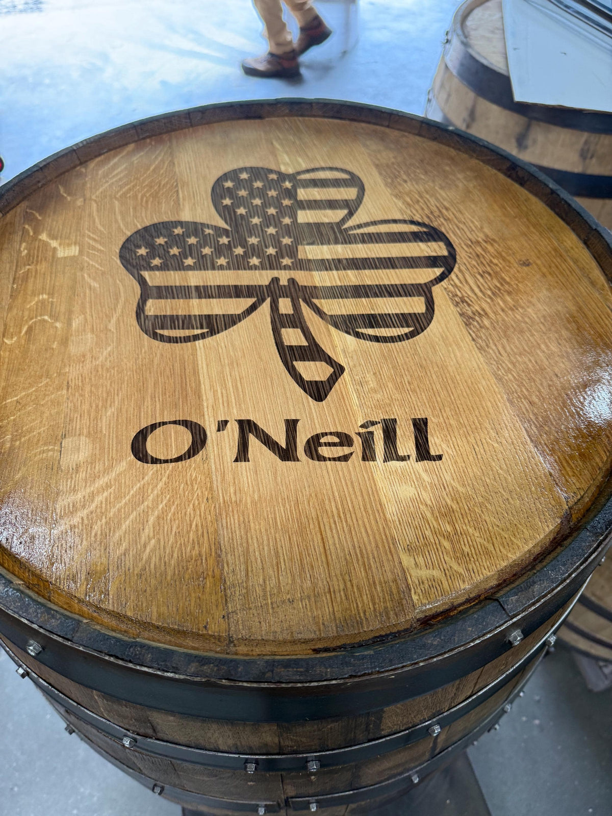 Custom Bourbon Whiskey Barrel Bar Table with Storage