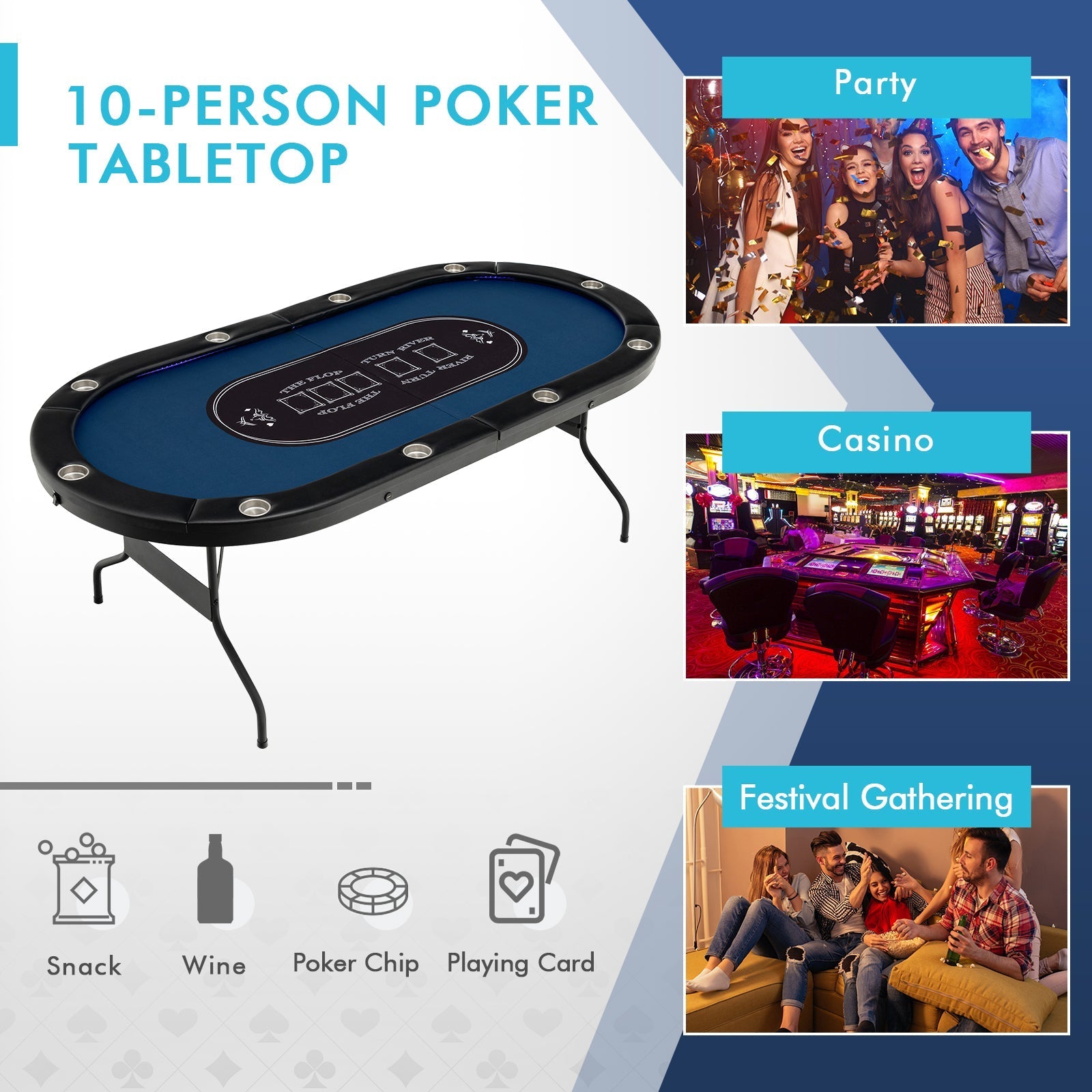 75-Inch Folding Poker Table with Cup Holders, Lights & USB Ports